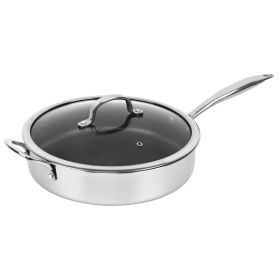 Brentwood B-DSH28L 11-In. 3-Ply Hybrid Non-Stick Stainless Steel Induction-Compatible Deep Saute Pan with Glass Lid