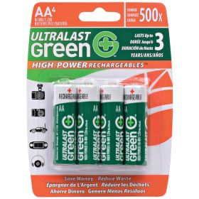 Ultralast ULGHP4AA Green High-Power Rechargeables AA NiMH Batteries (4 Pack)