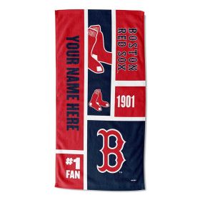 [Personalization Only] OFFICIAL MLB Colorblock Personalized Beach Towel - Red Sox