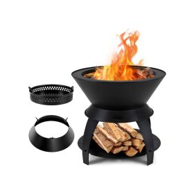 Patio Metal Camping Fire Pit with Pot Holder for Outdoor