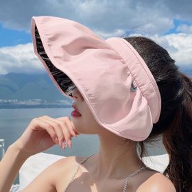 Summer Shell Sunshade Hat UV Protection Dual Use Hair Hoop Sun Hat For Women Outdoor Beach Soft Foldable Wide Brim Bucket Caps Folded Hair Hoop (Color: Pink)