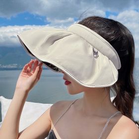 Summer Shell Sunshade Hat UV Protection Dual Use Hair Hoop Sun Hat For Women Outdoor Beach Soft Foldable Wide Brim Bucket Caps Folded Hair Hoop (Color: Creamy White)