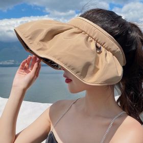 Summer Shell Sunshade Hat UV Protection Dual Use Hair Hoop Sun Hat For Women Outdoor Beach Soft Foldable Wide Brim Bucket Caps Folded Hair Hoop (Color: Coffee)