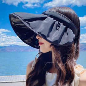 Summer Shell Sunshade Hat UV Protection Dual Use Hair Hoop Sun Hat For Women Outdoor Beach Soft Foldable Wide Brim Bucket Caps Folded Hair Hoop (Color: Black)