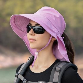 Wide Brim Shawl Ponytail Bucket Hat For Women; Outdoor Fishing Hiking UV Protection Bonnet (Color: 2# Purple)