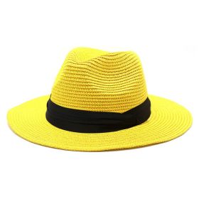 Women Men Wide Brim Straw Panama Roll up Hat Fedora Beach Sun Hat UPF50+ (Color: Yellow)