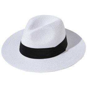 Women Men Wide Brim Straw Panama Roll up Hat Fedora Beach Sun Hat UPF50+ (Color: White)