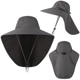 Wide Brim Bucket Hat with Neck Cover Quick Dry Large Brim Fishing Hat Outdoor Sports Jungle Hiking Hat Men Fishermen Sun Hat Cap (Color: Light grey)