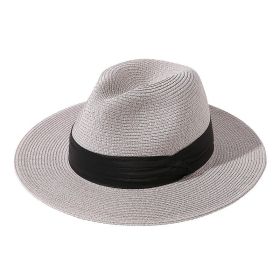 Women Men Wide Brim Straw Panama Roll up Hat Fedora Beach Sun Hat UPF50+ (Color: Grey)