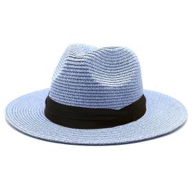 Women Men Wide Brim Straw Panama Roll up Hat Fedora Beach Sun Hat UPF50+ (Color: lightblue)