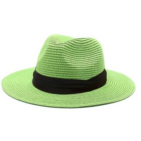 Women Men Wide Brim Straw Panama Roll up Hat Fedora Beach Sun Hat UPF50+ (Color: Green)