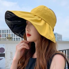 Summer Double-layer Fisherman Hat Women&#39;s Empty Top Sun Hat Outdoor UV Protection Foldable Sunshade Hat Sunscreen Sun Hat (Color: Yellow)