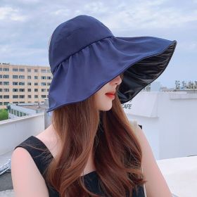 Summer Double-layer Fisherman Hat Women&#39;s Empty Top Sun Hat Outdoor UV Protection Foldable Sunshade Hat Sunscreen Sun Hat (Color: Navy Blue)