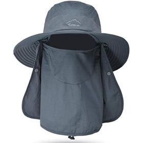 Fishing Hat/Boonie Hat; Sun hat Detachable UV Sun Screen Wide Brim Hat With Face Cover & Neck Flap; hiking hat (Color: Dark grey)