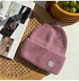 2022 Winter Knitted Hat Ladies Rabbit Fur Beanies Women Outdoor Shopping Warm Winter Hat Fashion Letter M Solid Color Hat Soft (Color: Purplish M)