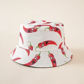 Watermelon hat new pattern fisherman hat women summer outdoor printing double-sided sun hat couple leisure (Color: Chili-White)