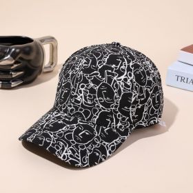 New baseball hats for men and women in spring and summer abstract character printing sun hats outdoor travel sunshade caps (Color: Black)