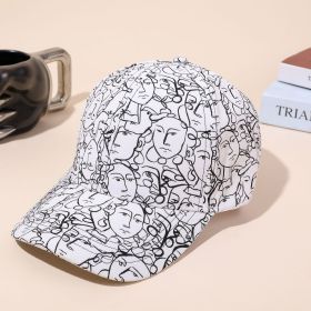 New baseball hats for men and women in spring and summer abstract character printing sun hats outdoor travel sunshade caps (Color: White)