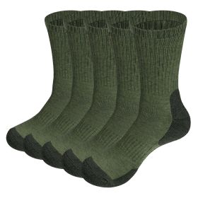 Mens Moisture Wicking Mid Calf Thermal Work Boot Sports Hiking Socks( 5 Pairs/Pack) (Color: Green, size: L(Men 37-41 EU))