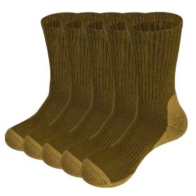 Mens Moisture Wicking Mid Calf Thermal Work Boot Sports Hiking Socks( 5 Pairs/Pack) (Color: Brown, size: L(Men 37-41 EU))