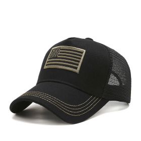 Fashion Tactical Hip Hop American Flag Military Sport Outdoor Peaked Caps Unisex Mesh Embroidered Casual Adjustable Hats (Color: black with mesh, size: As picture)