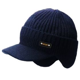 lidafish Winter Tide Ear Protection Baseball Cap Outdoor Thicken Warm Men Dad Hat Knitted Design Snapback Hat (Color: Navy, size: 58cm)