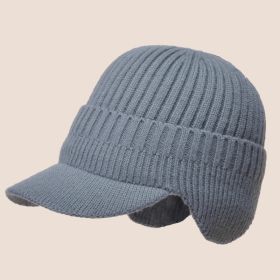 Men Winter Knitted Hat Outdoor Cycling Ear Protection Warmth Peaked Cap Casual Fashion Sunhat Bomber Hats 56-61CM (Color: Gray)