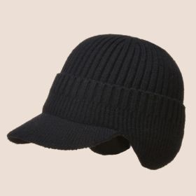 Men Winter Knitted Hat Outdoor Cycling Ear Protection Warmth Peaked Cap Casual Fashion Sunhat Bomber Hats 56-61CM (Color: Black)