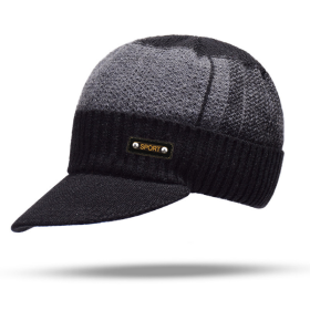 Men Winter Knitted Hat Outdoor Cycling Ear Protection Warmth Peaked Cap Casual Fashion Sunhat Bomber Hats 56-61CM (Color: Velvet black)