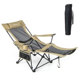 Camping Lounge Chair with Detachable Footrest Adjustable Backrest (Color: Khaki)